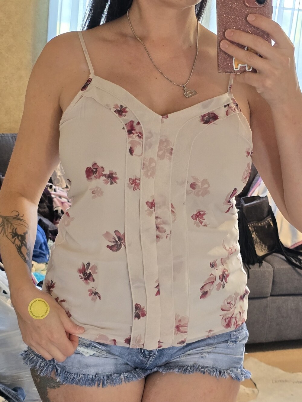 Maurices Blush Floral V-Neck Spaghetti Strap Camisole